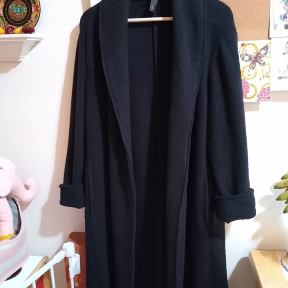 Eileen Fisher Long Black Wool Coat - Picture 4 of 8